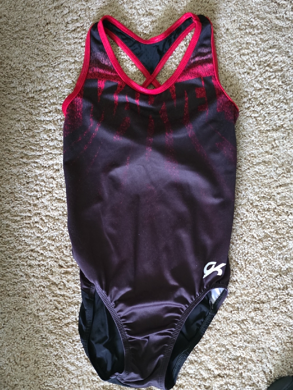 GK adult medium Marvel Black and Crimson Crossback Gymnastics Leotard